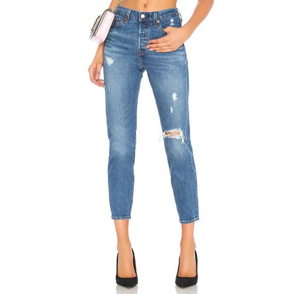 Levi's Wedgie Icon Straight Jeans High Rise Distressed Medium Wash Denim Blue 29 - Picture 1 of 7
